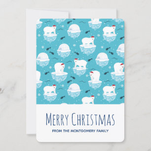 Cute Polar bears in Santa Hats Christmas Pattern Holiday Card