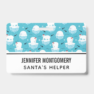 Cute Polar bears in Santa Hats Christmas Pattern ID Badge