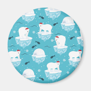 Cute Polar bears in Santa Hats Christmas Pattern Magnet