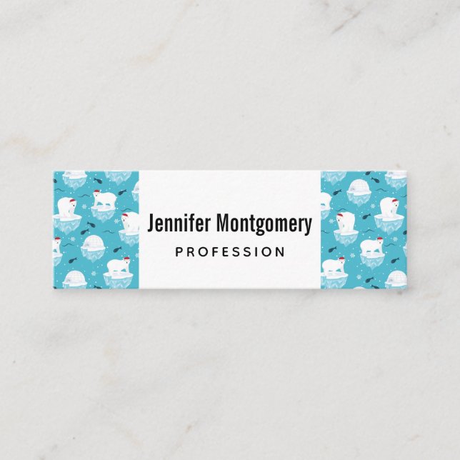 Cute Polar bears in Santa Hats Christmas Pattern Mini Business Card (Front)