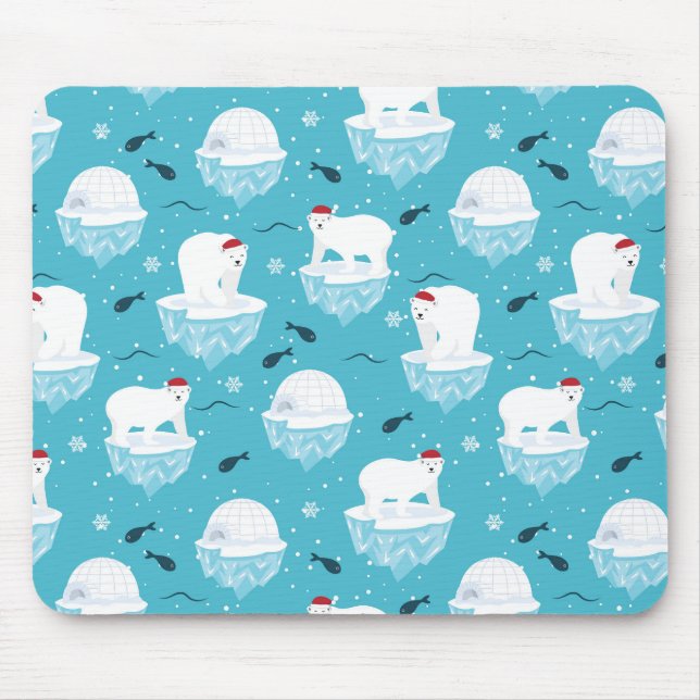 Cute Polar bears in Santa Hats Christmas Pattern Mouse Pad (Front)