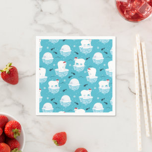 Cute Polar bears in Santa Hats Christmas Pattern Napkin