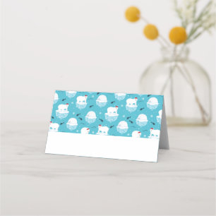 Cute Polar bears in Santa Hats Christmas Pattern Place Card