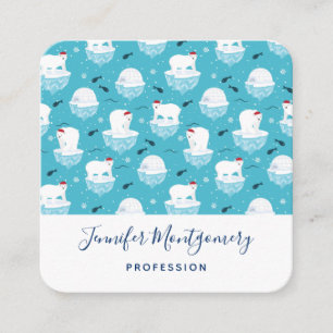 Cute Polar bears in Santa Hats Christmas Pattern Square Business Card