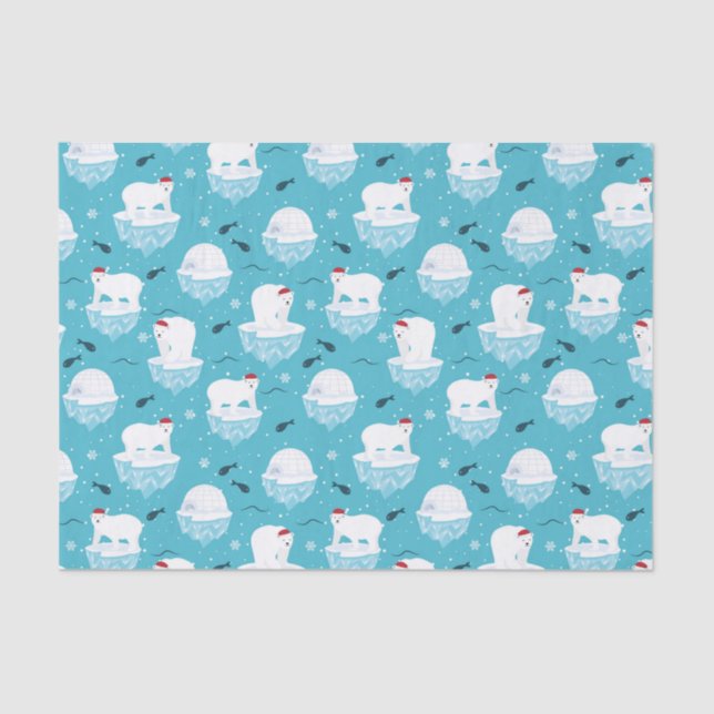 Cute Polar bears in Santa Hats Christmas Pattern Tissue Paper (Front)