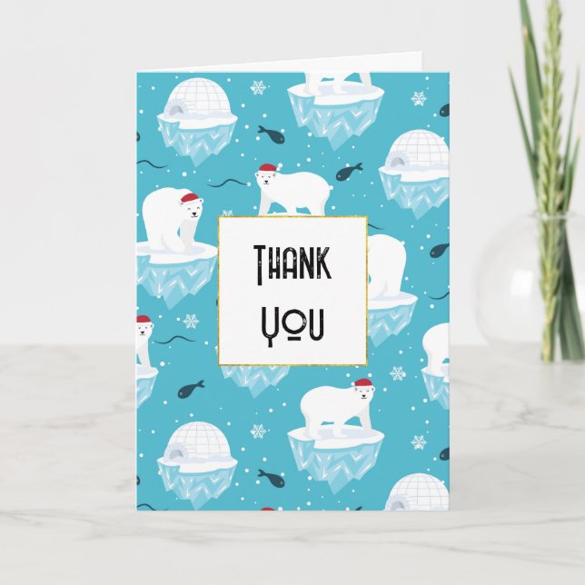 Cute Polar bears in Santa Hats Christmas Thank You Card (Front)