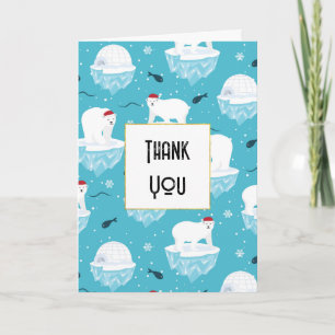 Cute Polar bears in Santa Hats Christmas Thank You Card