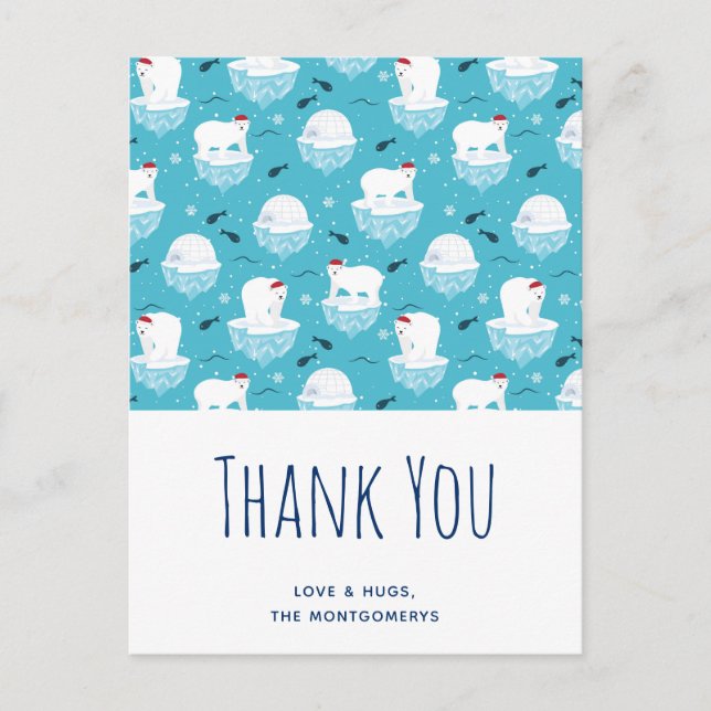 Cute Polar bears in Santa Hats Christmas Thank You Postcard (Front)