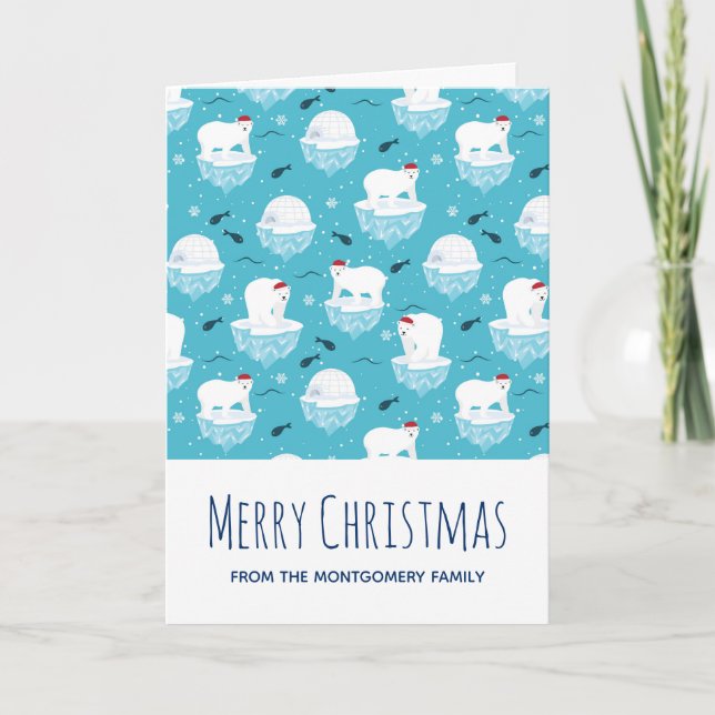 Cute Polar bears in Santa Hats Merry Christmas Card (Front)