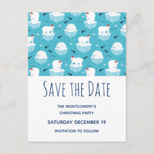 Cute Polar bears in Santa Hats Save the Date Invitation Postcard