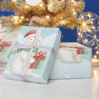 Cute Polar Bears & Penguins Christmas Pattern  Wrapping Paper