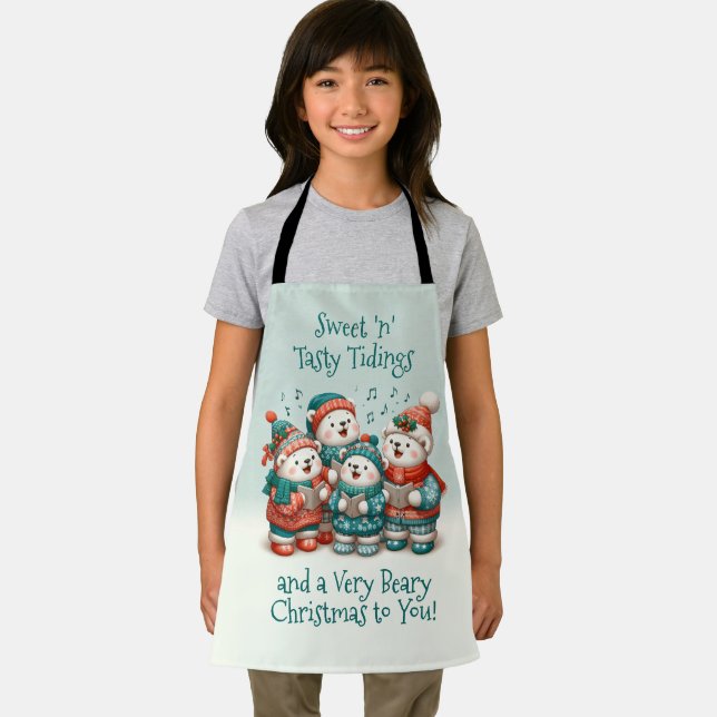 Cute Polar Bears Sing Have a Very Beary Christmas! Apron (Insitu)