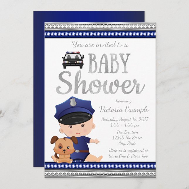 Cute Police Baby Shower Invitations (Front/Back)