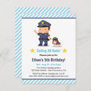 Cute Police Boy and Dog Birthday Party Invitation