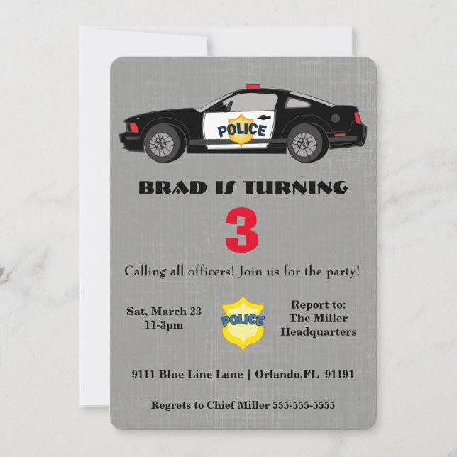 Cute Police Car Birthday Invitation (Front)