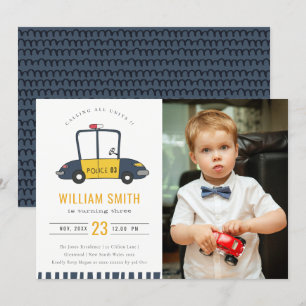Cute Police Car Kids Photo Any Age Birthday Invite