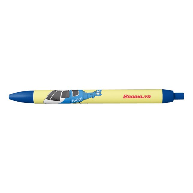 Cute police department helicopter chopper cartoon black ink pen (Front)