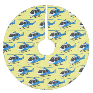 Cute police department helicopter chopper cartoon brushed polyester tree skirt