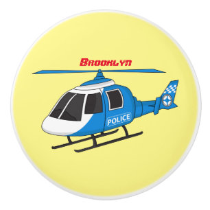 Cute police department helicopter chopper cartoon ceramic knob