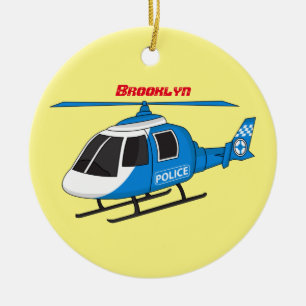Cute police department helicopter chopper cartoon ceramic ornament
