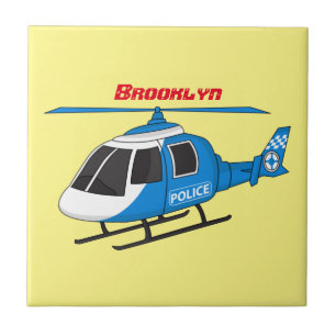 Cute police department helicopter chopper cartoon ceramic tile
