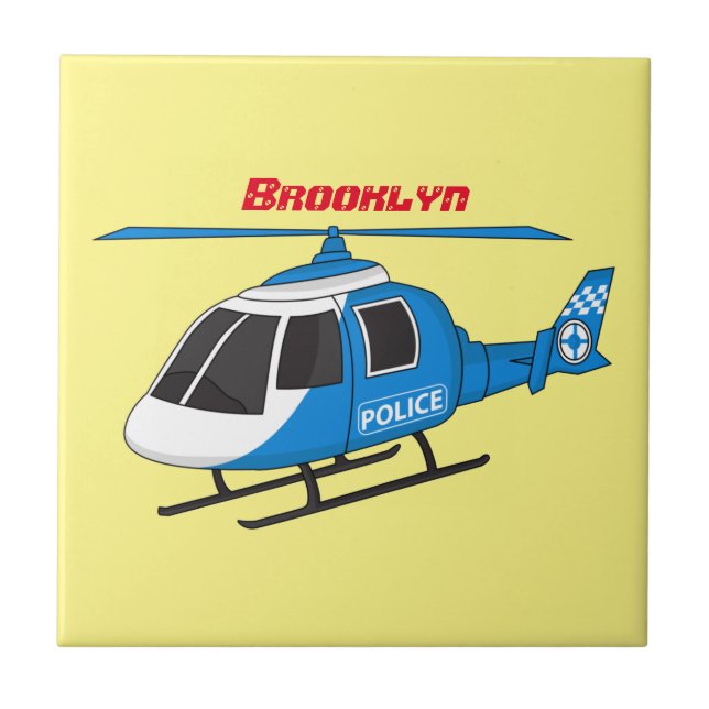 Cute police department helicopter chopper cartoon ceramic tile (Front)