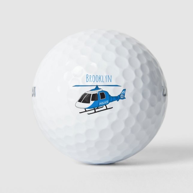 Cute police department helicopter chopper cartoon golf balls (Front)