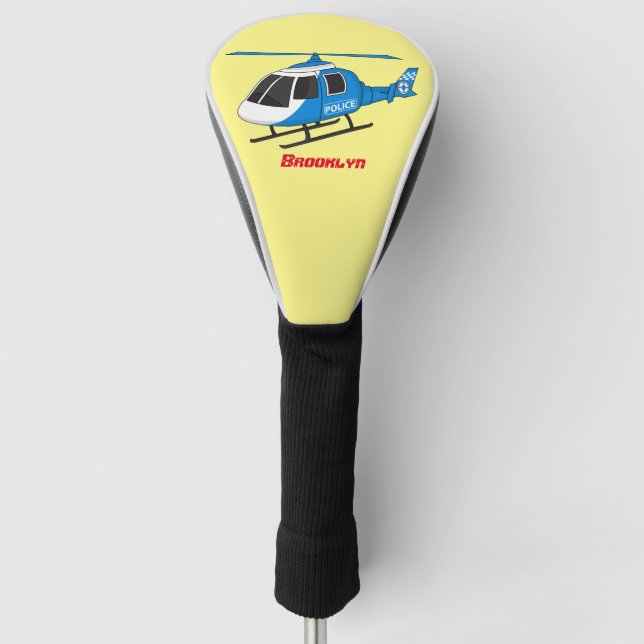 Cute police department helicopter chopper cartoon golf head cover (Front)