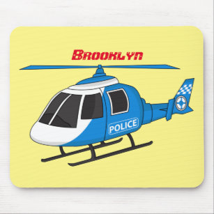 Cute police department helicopter chopper cartoon mouse pad