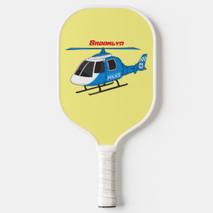 Cute police department helicopter chopper cartoon pickleball paddle