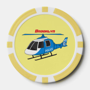 Cute police department helicopter chopper cartoon poker chips