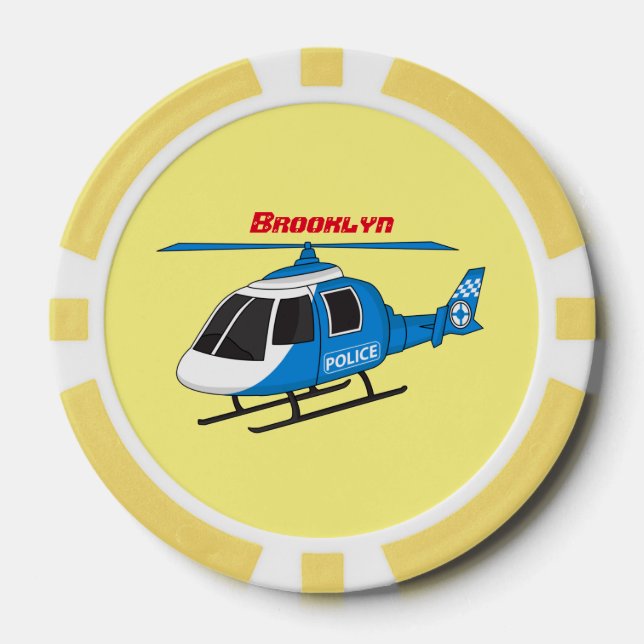 Cute police department helicopter chopper cartoon poker chips (Front)
