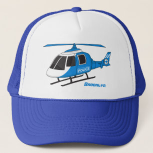Cute police department helicopter chopper cartoon trucker hat