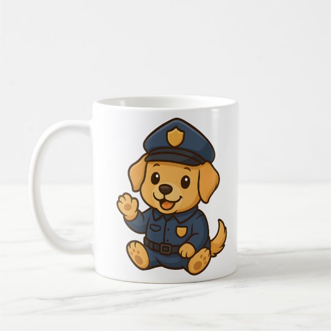 Cute Police Golden Retriever Mug – Dog. Drinkware (Left)