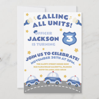 Cute Police Invitation for Birthday Officer Patrol