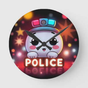 Cute Police Squad – Adorable Patrol Design Round Clock