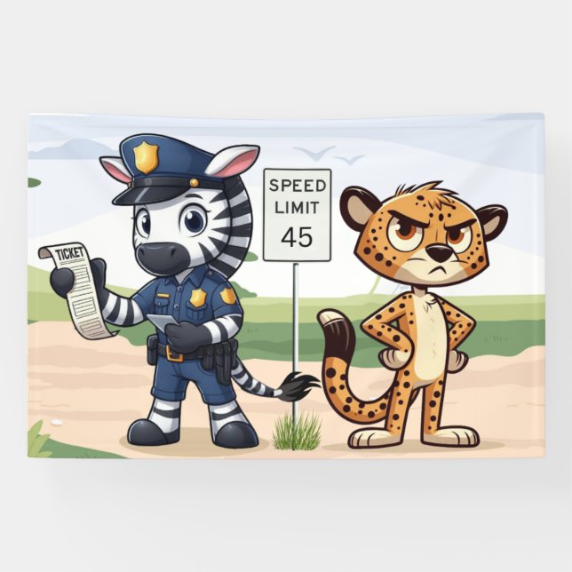 cute police zebra & cheetah banner (Horizontal)