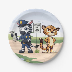 cute police zebra & cheetah paper plate