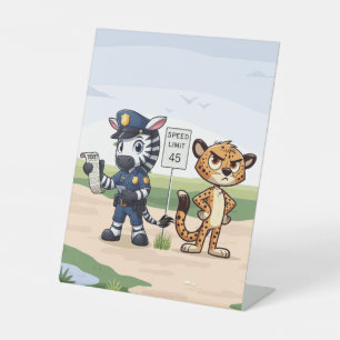 cute police zebra & cheetah pedestal sign