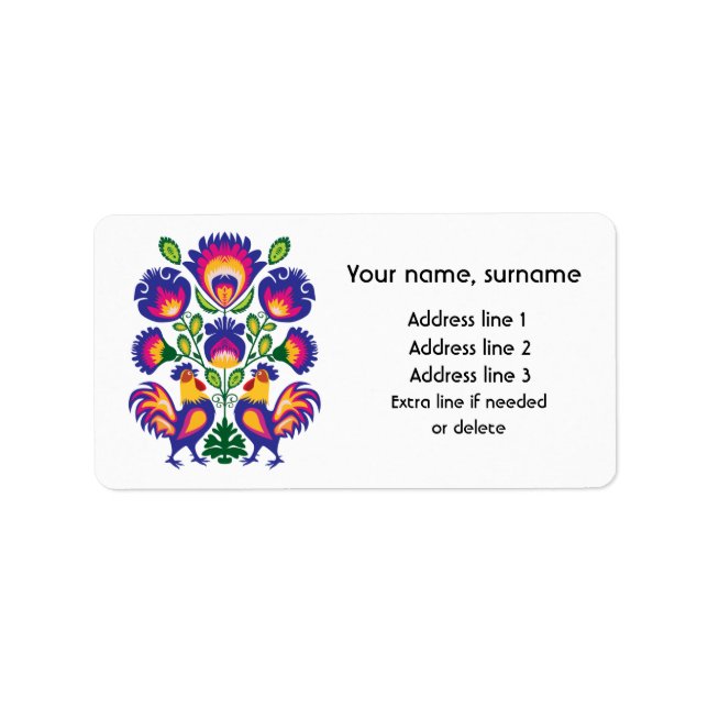 Cute Polish folklore Wycinanki with roosters Label (Front)