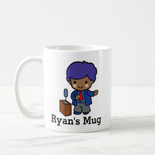 Cute Politician/Speaker with Blue hair with podium Coffee Mug (Left)