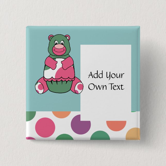 Cute Polka Dot Birthday Bear Customisable Button (Front)