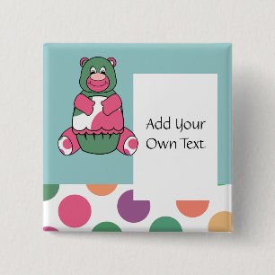 Cute Polka Dot Birthday Bear Customisable Button
