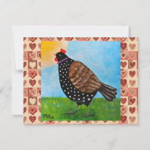 Cute Polka dot Black Chicken Hen Country Farm  Postcard