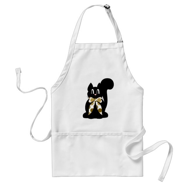 Cute Polka Dot Black Kitty Cat Apron (Front)