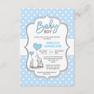 Cute Polka Dot Blue Grey Elephant Baby Shower BOY Invitation