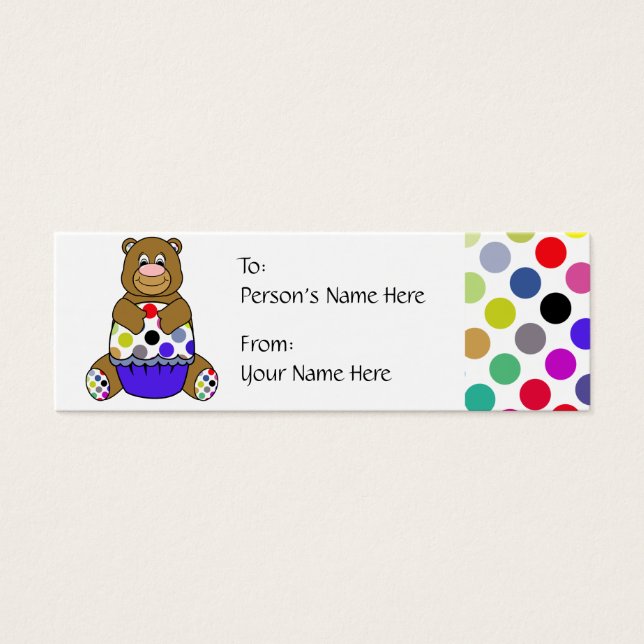 Cute Polka Dot Brown Birthday Bear Gift Tag (Front)