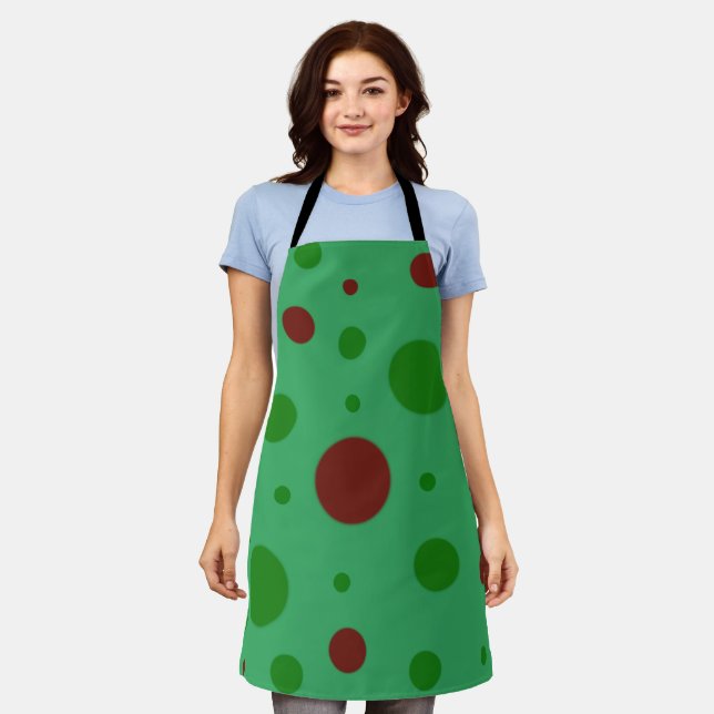 Cute polka dot Christmas Red Green pattern Apron (Worn)