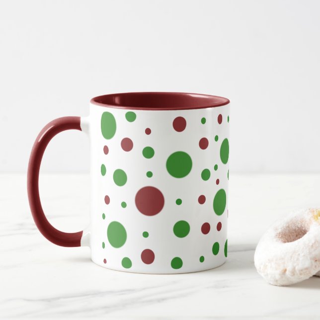Cute polka dot Christmas Red Green pattern Mug (With Donut)