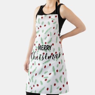Cute polka dot Christmas tree Red Green pattern Apron